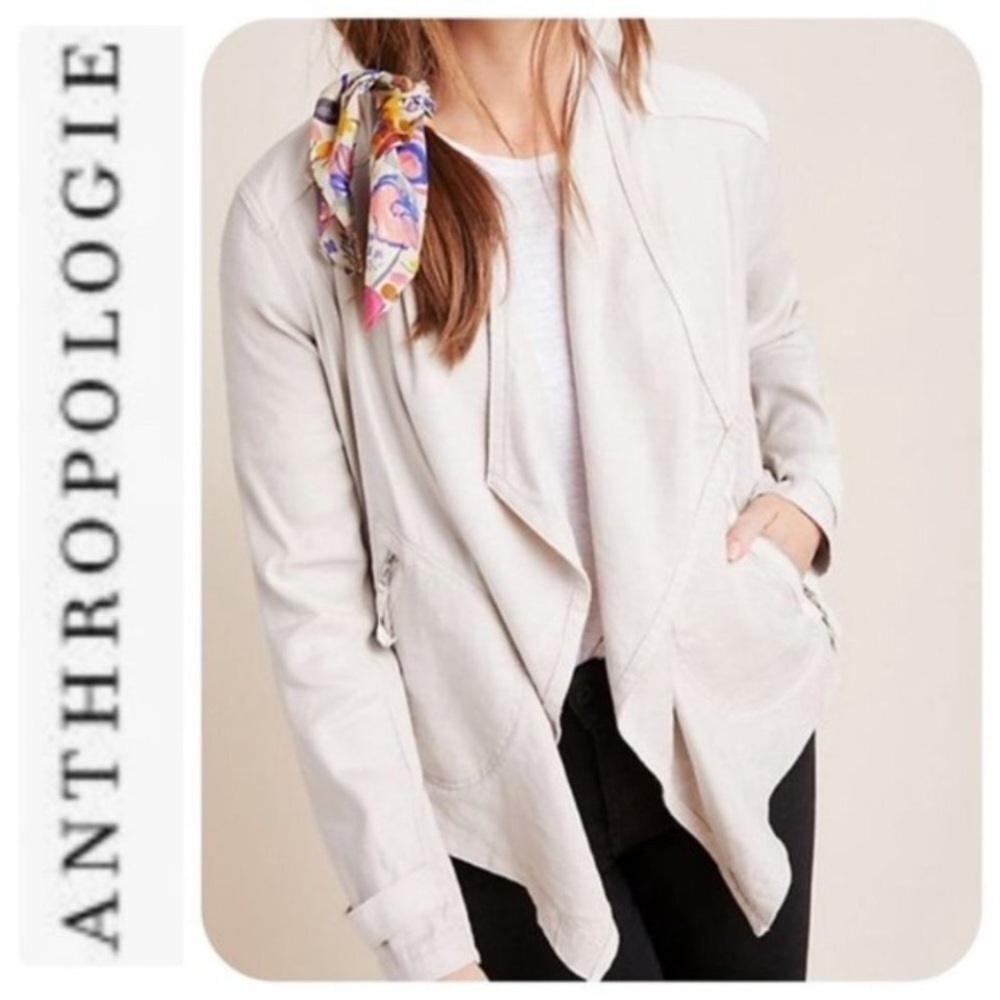 Anthropologie Boho Linen Blend Gulliver Draped Open Jacket Mixed Media by anthro